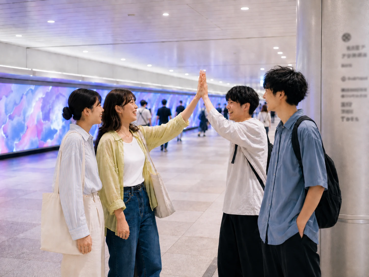 待ち合わせ相手に手を振る女性
